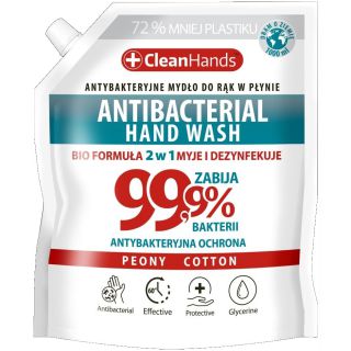 Mydło antybakteryjne CLEAN HANDS BIO 99,9% 1000 ml
 peonia i bawełna