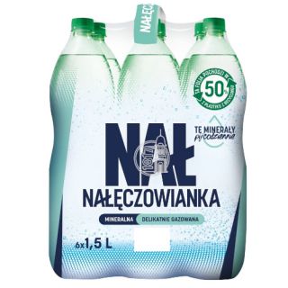 Nałęczowianka 1,5L x 6 sztuk, woda mineralna w butelkach PET delikatnie gazowana