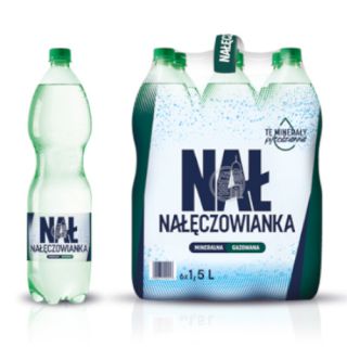 Nałęczowianka 1,5L x 6 sztuk, woda mineralna w butelkach PET gazowana 