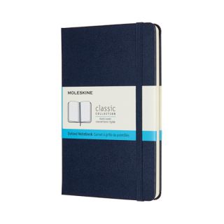 Notes Moleskine Classic M 11,5x18 cm, 208 stron w kropki, twarda oprawa z gumką
 granatowy