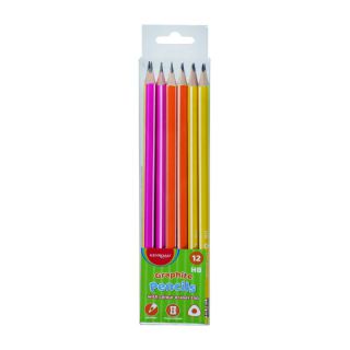 Ołówek szkolny KEYROAD trójkątny neonowy z gumką HB 12 sztuk