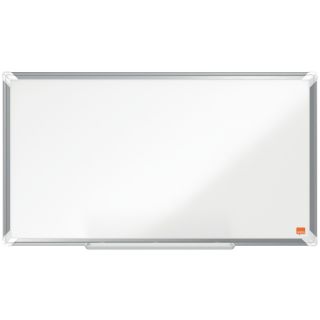 Panoramiczna tablica suchościeralna Nobo Premium Plus, stalowa lakierowana, w ramie aluminiowej, z półką 32 cale