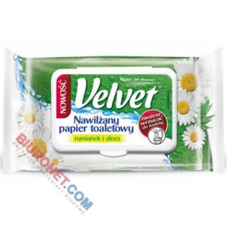 Papier nawilżany Velvet, biały papier toaletowy, 1-warstwowy, rumianek i aloes, biodegradowalny 42 listki