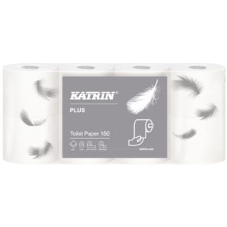 Papier toaletowy Katrin Plus Toilet 160 112966, standardowy extra biały papier, 2-warstwowy 8 rolek x 160 listków