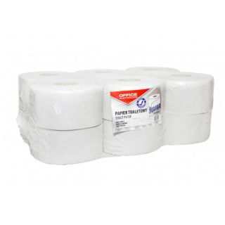 Papier toaletowy Office Products Jumb, biały papier makulaturowy, 1-warstwowy, do podajników 12 rolek x 120 m