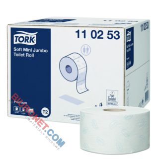 Papier toaletowy Tork Advanced Premium Mini Jumbo T2, biały papier makulaturowy, 2-warstwowy, do podajników 110253 12 rolek x 170 m