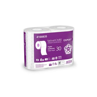 Papier toaletowy Velvet CARE Professional Expert, standardowy biały papier celulozowy, 3-warstwowy 4 rolki x 30 m