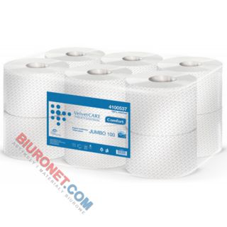 Papier toaletowy Velvet CARE Professional Jumbo, biały papier celulozowy, 2-warstwowy, do podajnikówa 12 rolek x 100 m