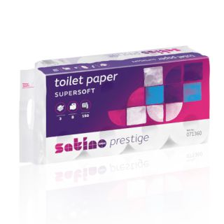 Papier toaletowy Wepa Satino Prestige MT1, standardowy biały papier celulozowy, 3-warstwowy 8 rolek x 18 m