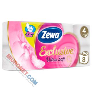 Papier toaletowy Zewa Exclusive Ultra Soft Aqua Tube, standardowy biały papier celulozowy, 4-warstwowy, zdobiony wzorkiem 8 rolek x 150 listków
