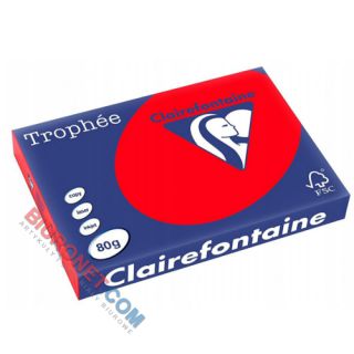Papier Trophee Clairefontaine Intensive A4/80g, kolorowy, 500 arkuszy czerwień koralowa