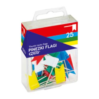 Pinezki chorągiewki do tablic korkowych Grand, kolorowe szpilki flagi, tablicowe 25 sztuk