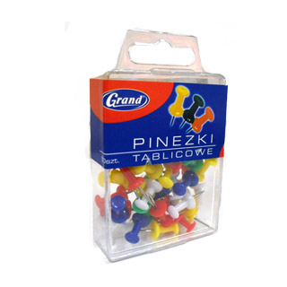 Pinezki do tablic korkowych Grand, kolorowe beczułki tablicowe w plastikowym pudełku 50 sztuk