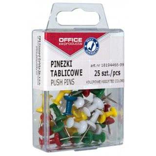 Pinezki do tablic korkowych Office Products, kolorowe beczułki tablicowe w plastikowym pudełku 25 sztuk