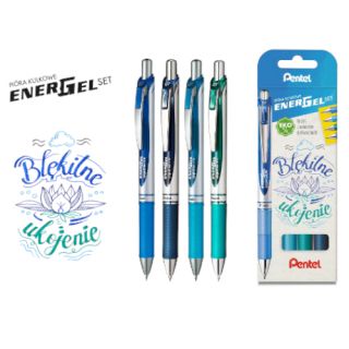 Pióro kulkowe Pentel EnerGel BL77, automatyczne, żelowe, końcówka 0,7mm, 4 kolory
 błękitne ukojenie