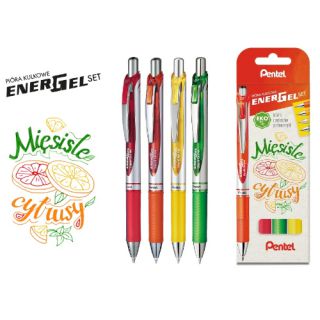 Pióro kulkowe Pentel EnerGel BL77, automatyczne, żelowe, końcówka 0,7mm, 4 kolory mięsiste cytrusy