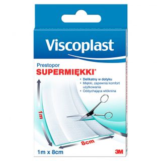 Plaster z opatrunkim Viscoplast Prestopor 1m, do samodzielnego cięcia
 8cm x 1m