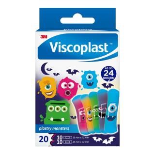 Plastry z opatrunkiem Viscoplast Monsters, z grafikami dla dzieci, 2 rozmiary 20 sztuk