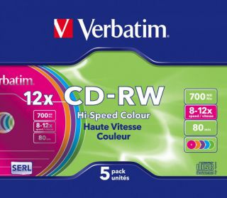 Płyta CD-RW Verbatim Hi-Speed Colour 700MB 12x, pudełko slim 1 sztuka