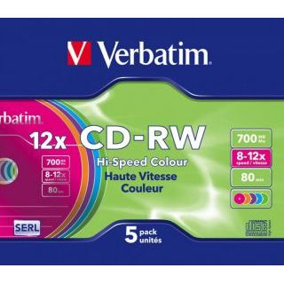 Płyta CD-RW Verbatim Hi-Speed Colour 700MB 12x, pudełko slim 1 sztuka