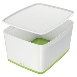 Pojemnik Leitz MyBox WOW, organizer z pokrywą 318 x 198 x 385 mm biało - zielony