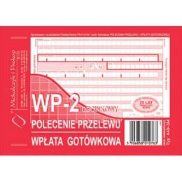 Polecenie przelewu - Wpłata gotówkowa A6, 80 kartek, samokopiujący druk Michalczyk i Prokop 449-5M 2 odcinki