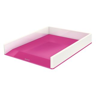 Półka na dokumenty Leitz WOW,  tacka biurkowa biała z kolorowym wykończeniem różowe wykończenie