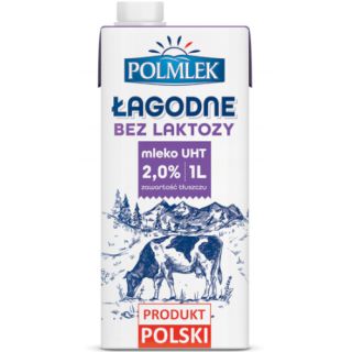 Polmlek Łagodne Bez Laktozy 2% 1L, mleko UHT w kartonie 1 sztuka