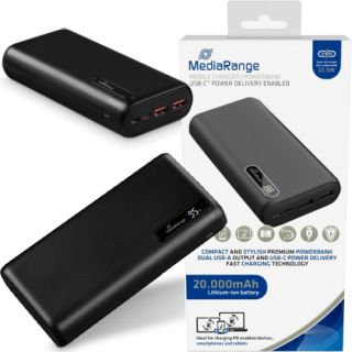 Powerbank MediaRange 2 x USB i 1 USB C z szybkim ładowanie 20000mAh