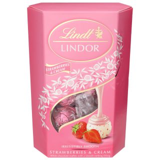 Praliny Lindt Lindor Cornet Strawberry, czekoladki mleczne z nadzieniem truskawkowym 200g
