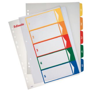 Przekładki numeryczne Esselte A4,  kolorowe, plastikowe z możliwością nadruku, szerokie maxi 1 - 5
