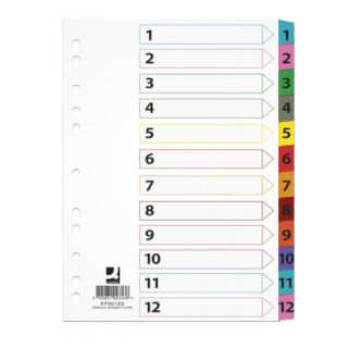 Przekładki numeryczne Q-Connect Mylar A4, kartonowe kolorowe 1 - 12