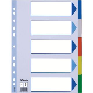 Przekładki z kolorowymi indeksami Esselte A4, 5 kolorów, plastikowe z kartą opisową 5 kart