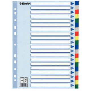 Przekładki z kolorowymi indeksami Esselte A4, 5 kolorów, plastikowe z kartą opisową 20 kart