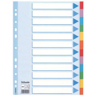 Przekładki z kolorowymi indeksami Esselte A4, 6 kolorów, kartonowe z kartą opisową 12 kart