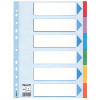 Przekładki z kolorowymi indeksami Esselte A4, 6 kolorów, kartonowe z kartą opisową 6 kart