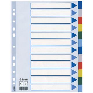 Przekładki z kolorowymi indeksami Esselte A4, 6 kolorów, plastikowe z kartą opisową 12 kart