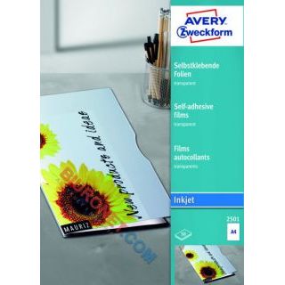 Przezroczyste folie samoprzylepne Avery Zweckform A4, do drukarek atramentowych 50 arkuszy