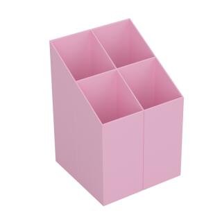 Przybornik na biurko ICO, kwadratowy organizer na długopisy, pastelowy, 4 komory różowy