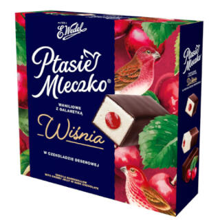 Ptasie Mleczko Waniliowe E. Wedel, pianka z galaretką wiśniową, w czekoladzie deserowej 340 g