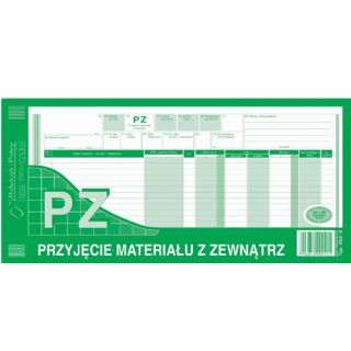 PZ Przyjęcie materiałów z zewnątrz 1/3 A3, samokopiujący druk Michalczyk i Prokop 362-2 80 kartek
