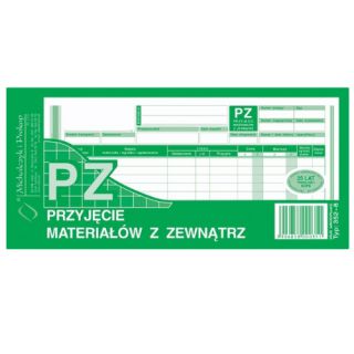 PZ Przyjęcie materiałów z zewnątrz 1/3 A4, samokopiujący druk Michalczyk i Prokop 352-8 80 kartek