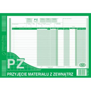 PZ Przyjęcie materiałów z zewnątrz A4, samokopiujący druk Michalczyk i Prokop 386-1 80 kartek