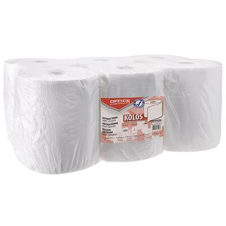 Ręczniki papierowe Office Products Kolos 100m, kuchenne, biały papier celulozowy, 2-warstwowy 6 rolek x 500 listków