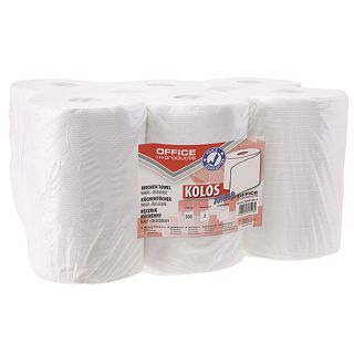Ręczniki papierowe Office Products Kolos Junior 60m, kuchenne, biały papier celulozowy, 2-warstwowy 6 rolek x 300 listków