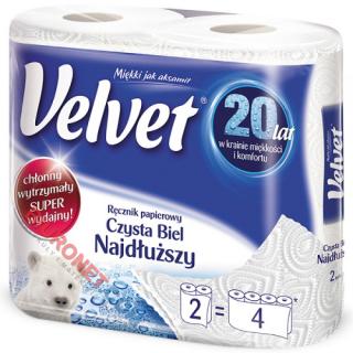 Ręczniki papierowe Velvet Czysta Biel Najdłuższy, kuchenne, biały papier celulozowy, 2-warstwowy 2 rolki x 90 listków