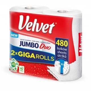 Ręczniki papierowe Velvet Jumbo, kuchenne, biały papier celulozowy, 2-warstwowy 2 rolki x 240 listków