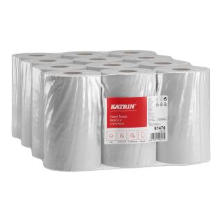 Ręczniki w rolce Katrin S2 97470, biały papier celulozowy, 2-warstwowe, do dozowników 12 rolek x 75 m