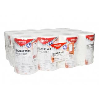 Ręczniki w rolce Office Products Mini, biały papier celulozowy 36g, 2-warstwowe, do dozowników 12 rolek x 50 m