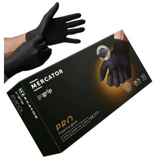 Rękawice nitrylowe MERCATOR Go Grip, bezpudrowe, czarne, 50 sztuk, antypoślizgowe z diamentową strukturą, mocne rozmiar L